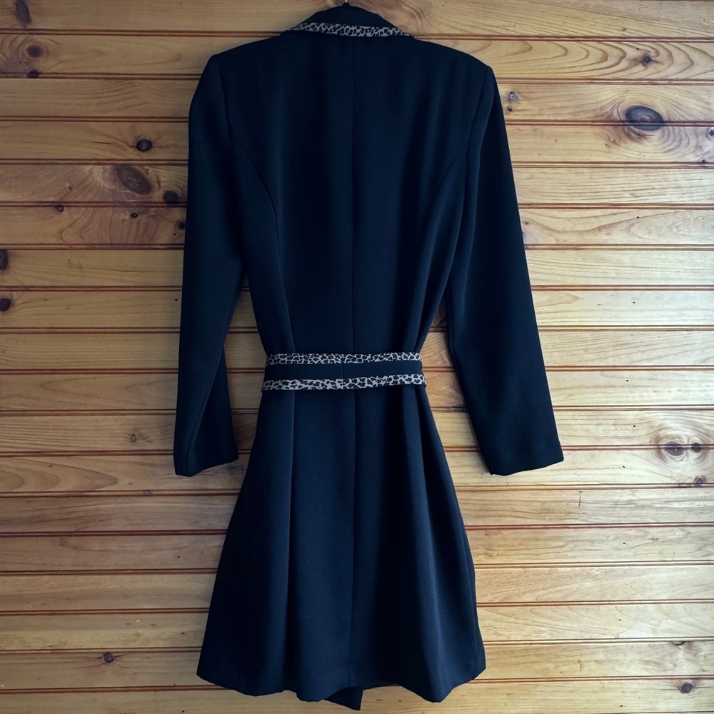Vintage 90s Dress Barn Leopard Trim Blazer Dress Belted Black Midi 12 - Picture 4 of 16